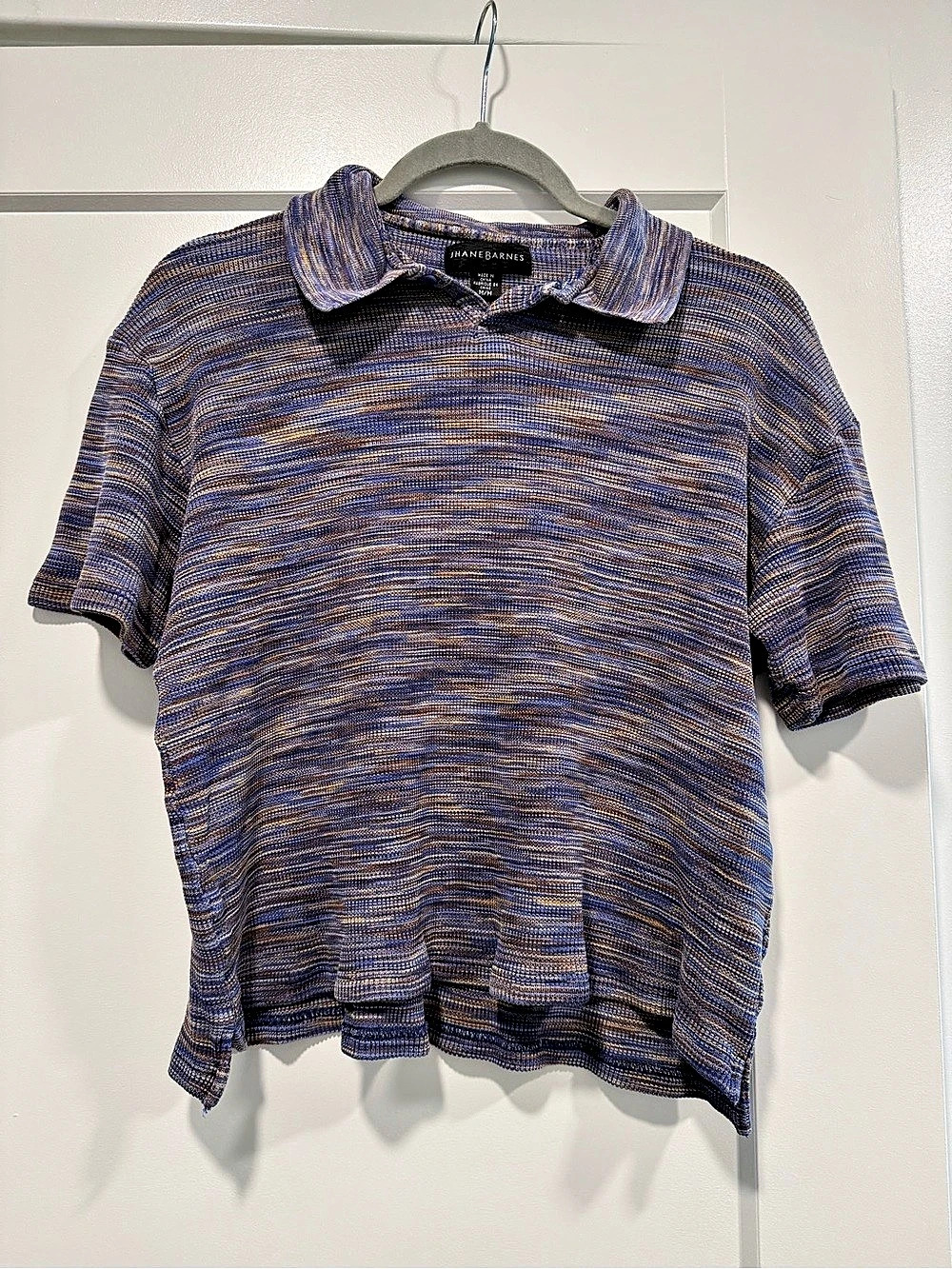 JHANEBARNES Abstract Short Sleeve Top in Blue & Brown